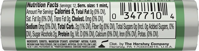 Breath Savers Spearmint 0.75 oz individual package, back view